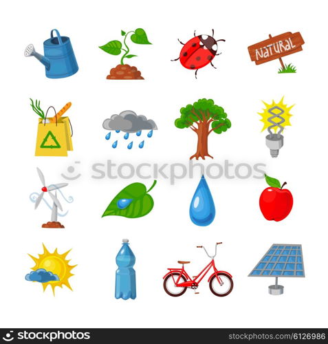 Eco icons set. Eco flat icons set with nature and recycling symbols isolated vector illustration