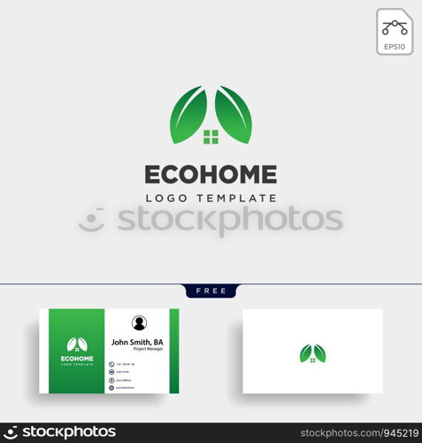 eco leaf home nature simple logo template vector illustration icon element with business card. eco leaf home nature simple logo template vector illustration icon element