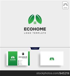 eco leaf home nature simple logo template vector illustration icon element with business card. eco leaf home nature simple logo template vector illustration icon element