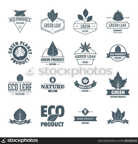 Eco leaf logo icons set. Simple illustration of 16 eco leaf logo vector icons for web. Eco leaf logo icons set, simple style