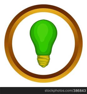 Eco light bulb vector icon in golden circle, cartoon style isolated on white background. Eco light bulb vector icon