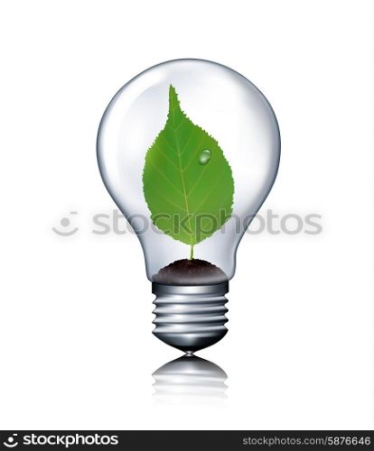 Eco light bulb with green leaf. Vector.