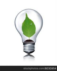 Eco light bulb with green leaf. Vector.