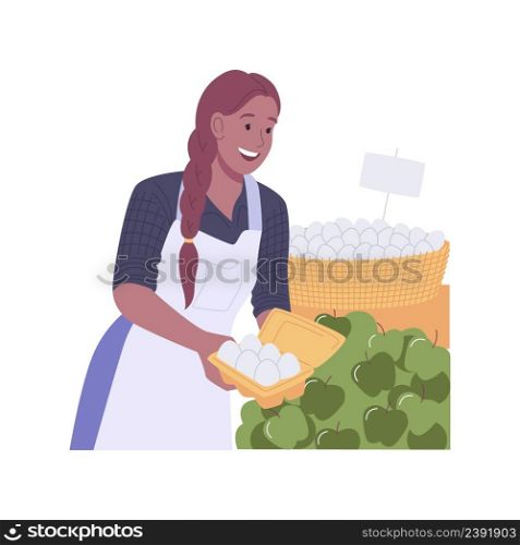 Eco market isolated cartoon vector illustrations. Store seller offering fresh local food, eco market shopping, buying farmer organic products, healthy and organic nutrition vector cartoon.. Eco market isolated cartoon vector illustrations.