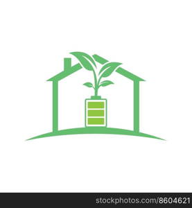 Eco nature home and battery logo template design illustration design. Green energy logo template. 