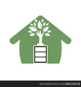 Eco nature home and battery logo template design illustration design. Green energy logo template. 