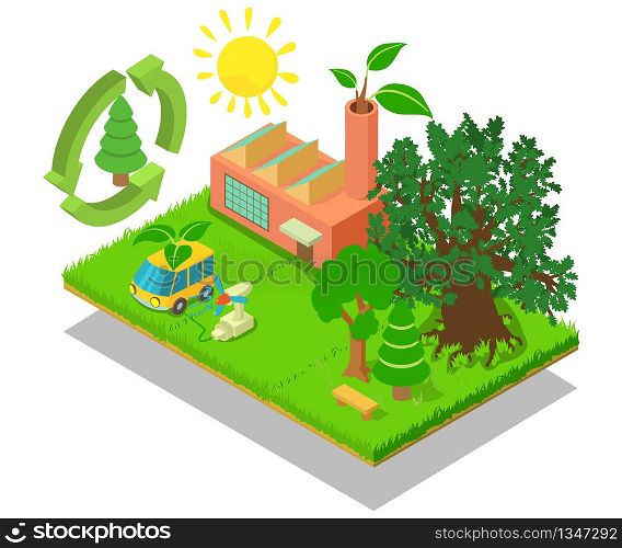 Eco place concept banner. Isometric banner of eco place vector concept for web, giftcard and postcard. Eco place concept banner, isometric style