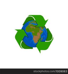 eco, planet earth and recycling symbol in flat. eco, planet earth and recycling symbol, flat