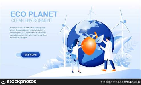 Eco planet flat landing page with header. Clean environment website layout. Save planet webpage. Solving environmental and ecological problems, eco friendly living banner vector template