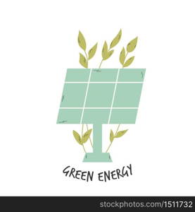 Eco poster with solar panel for alternative source of energy. Vector illustration. Eco poster with solar panel for alternative source of energy.