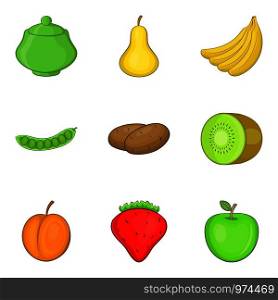 Eco product icons set. Cartoon set of 9 eco product vector icons for web isolated on white background. Eco product icons set, cartoon style