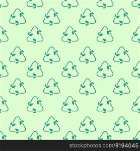 Eco seamless pattern. Biodegradable repeat sign, bio mark, recycle and reuse symbol. Isolated green leaves in triangle ecology organic background. Decor textile, wrapping paper, wallpaper vector print. Eco seamless pattern. Biodegradable repeat sign, bio mark, recycle and reuse symbol. Isolated green leaves in triangle ecology organic background. Decor textile, wrapping paper, vector print