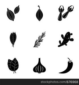 Eco spices and herb icon set. Simple set of 9 eco spices and herb vector icons for web isolated on white background. Eco spices and herb icon set, simple style