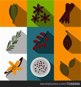 Eco spices and herbs icon set. Flat style set of 9 eco spices and herbs vector icons for web design. Eco spices and herbs icon set, flat style