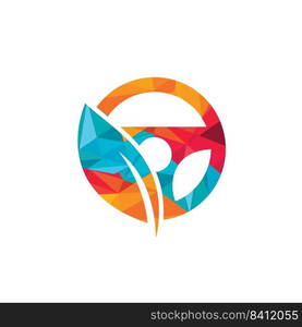 Eco steering wheel vector logo design. Steering wheel and eco symbol or icon. 