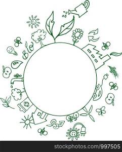 eco symbols around an empty circle. eco symbols around an empty circle. illustration