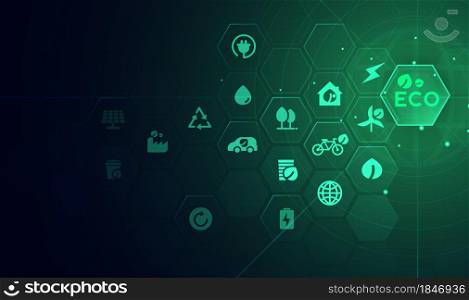 Eco technology or environmental technology concept with environment Icons over the network connection. vector design.