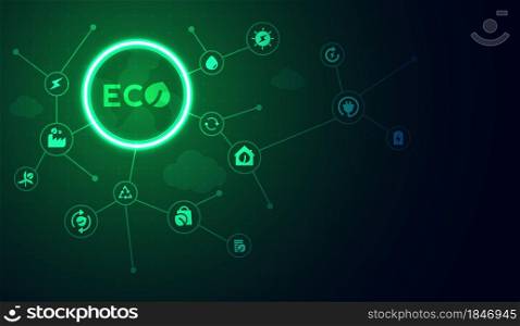 Eco technology or environmental technology concept with environment Icons over the network connection. vector design.