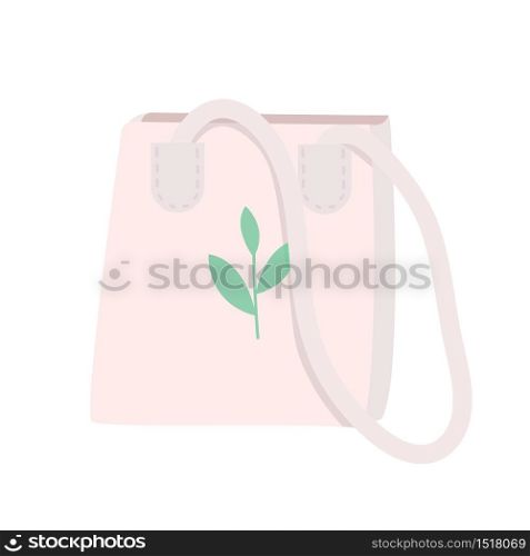 Eco tote bag cartoon vector illustration. Reusable plastic free cotton handbag for shopping flat color object. Eco friendly accessory. Market zero waste bag with handles isolated on white background