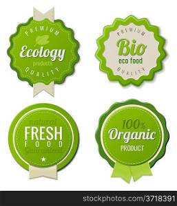 Eco Vintage Labels Bio template set. Ecology theme. Retro logo template design. Extra High quality. 3D Vector.