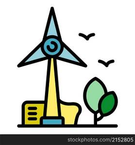 Eco wind turbine icon. Outline eco wind turbine vector icon color flat isolated. Eco wind turbine icon color outline vector