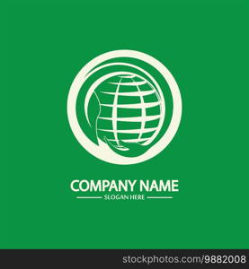 Eco World Nature Global Logo Design Template.World Globe Icon with Leaf Symbol around. Usable for Business, Nature, Environment, Science and Ecology Logos. Flat Vector Logo Design Template Element.