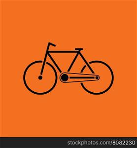 Ecological bike icon. Orange background with black. Vector illustration.