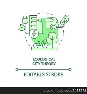 Ecological city theory green concept icon. Sustainability in urban planning abstract idea thin line illustration. Ecocity. Isolated outline drawing. Editable stroke. Arial, Myriad Pro-Bold fonts used. Ecological city theory green concept icon