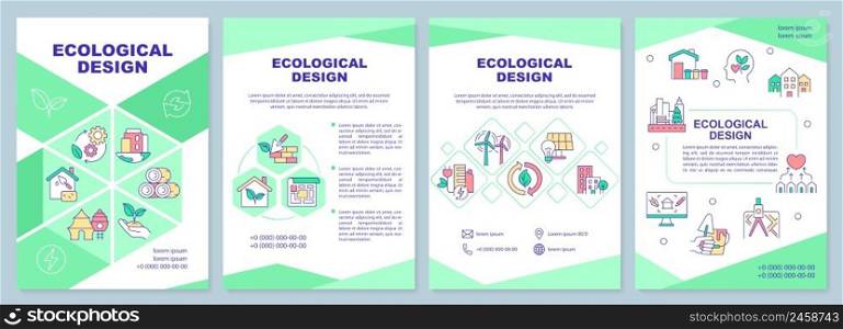 Ecological design green brochure template. Urban green space. Leaflet design with linear icons. 4 vector layouts for presentation, annual reports. Arial-Black, Myriad Pro-Regular fonts used. Ecological design green brochure template