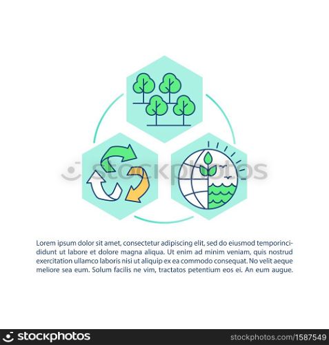 Ecological farming concept icon with text. Crop rotation. Environmentally friendly products. Balance. PPT page vector template. Brochure, magazine, booklet design element with linear illustrations. Ecological farming concept icon with text