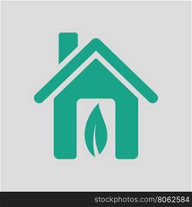 Ecological home leaf icon. Gray background with green. Vector illustration.