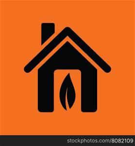 Ecological home leaf icon. Orange background with black. Vector illustration.