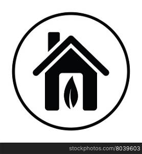 Ecological home with leaf icon. Thin circle design. Vector illustration.