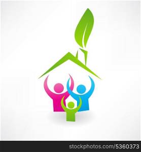 Ecological house and family icon