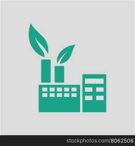 Ecological industrial plant icon. Gray background with green. Vector illustration.