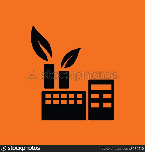 Ecological industrial plant icon. Orange background with black. Vector illustration.