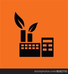 Ecological industrial plant icon. Orange background with black. Vector illustration.