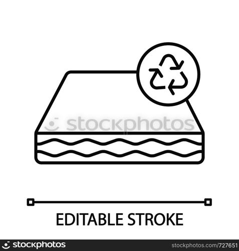 Ecological mattress recycling linear icon. Thin line illustration. Recyclable and reusable eco friendly mattress. Contour symbol. Vector isolated outline drawing. Editable stroke. Ecological mattress recycling linear icon
