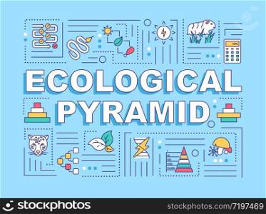 Ecological pyramid word concepts banner. Biodiversity, producers and consumers. Infographics with linear icons on turquoise background. Isolated typography. Vector outline RGB color illustration