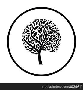 Ecological tree with leaves icon. Thin circle design. Vector illustration.