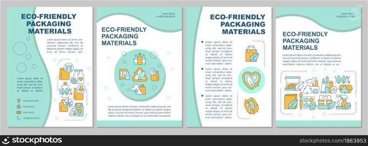 Ecologically friendly packaging brochure template. Flyer, booklet, leaflet print, cover design with linear icons. Vector layouts for presentation, annual reports, advertisement pages. Ecologically friendly packaging brochure template