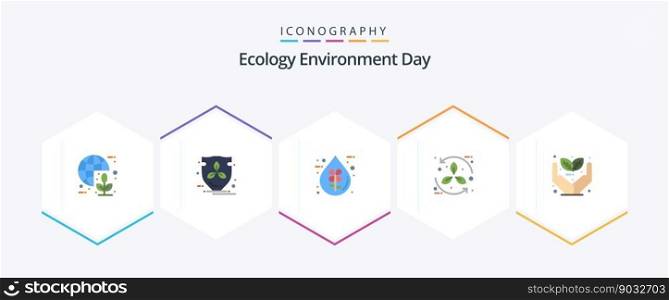 Ecology 25 Flat icon pack including leaf. cycle. shield. bio. ecofriendly