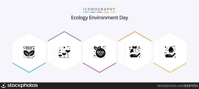 Ecology 25 Glyph icon pack including bio. hand. growth. eco. plant