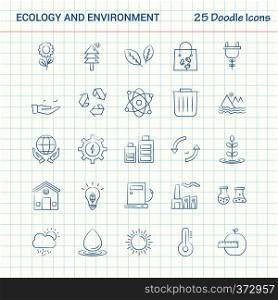 Ecology and Enviroment 25 Doodle Icons. Hand Drawn Business Icon set