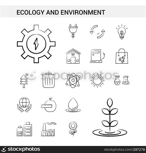 Ecology and Enviroment hand drawn Icon set style, isolated on white background. - Vector