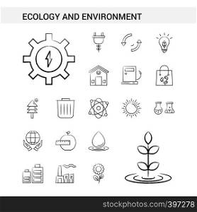 Ecology and Enviroment hand drawn Icon set style, isolated on white background. - Vector