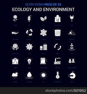 Ecology and Enviroment White icon over Blue background. 25 Icon Pack