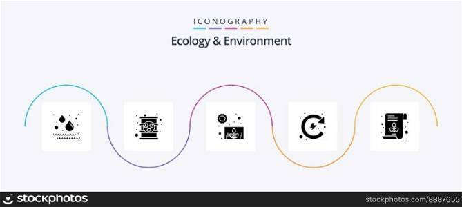 Ecology And Environment Glyph 5 Icon Pack Including leaf. recycling. plant. energy. natural