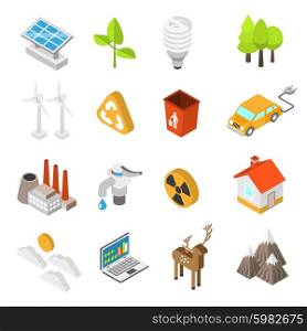 Ecology And Environment Protection Icon Set. Ecology and environment protection conservation icon set with wind turbines solar panels isolated vector illustration