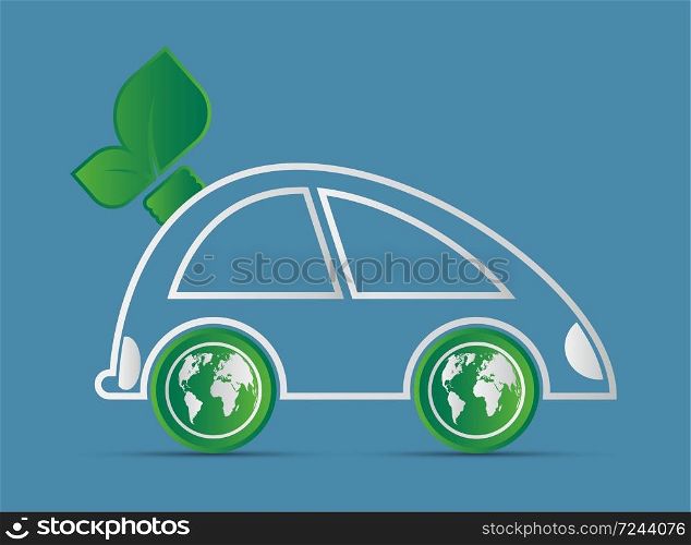 Ecology and Environmental Cityscape Concept,Car Symbol With Green Leaves Around Cities Help The World With Eco-Friendly Ideas